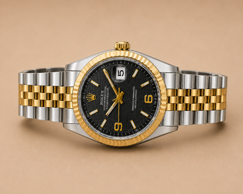 Men’s Two-Tone Luxury Watch – Gold & Silver Stainless Steel Bracelet with Black Dial