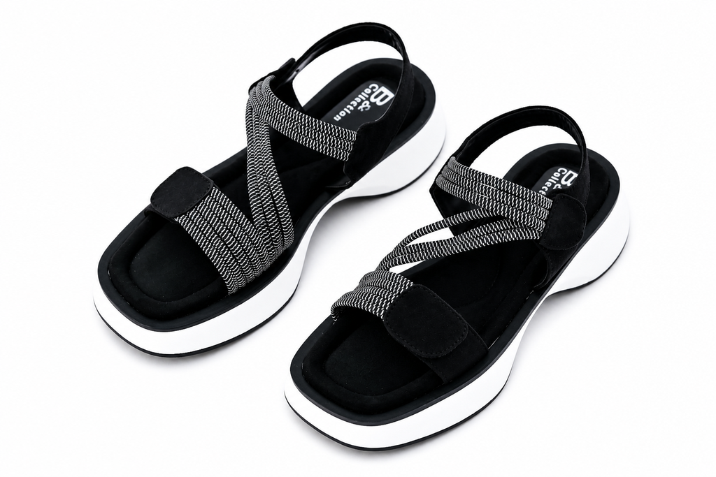 Women’s Comfort Platform Sandals  Soft Cushioned Sole | Lightweight Elastic Strap Sandals (Brown & Black)