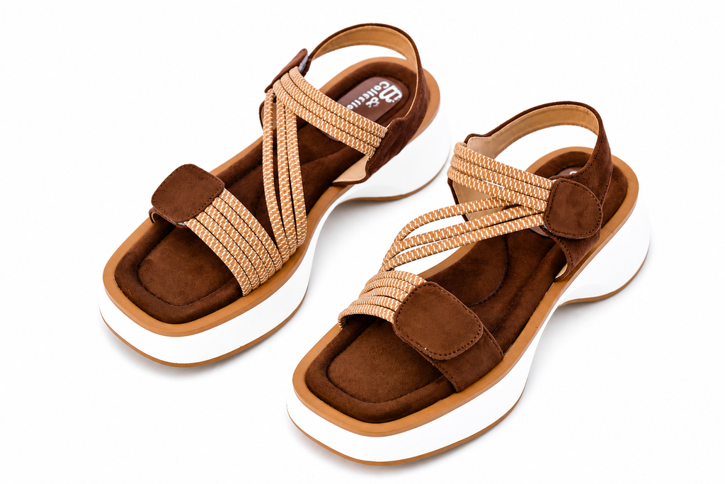 Women’s Comfort Platform Sandals  Soft Cushioned Sole | Lightweight Elastic Strap Sandals (Brown & Black)