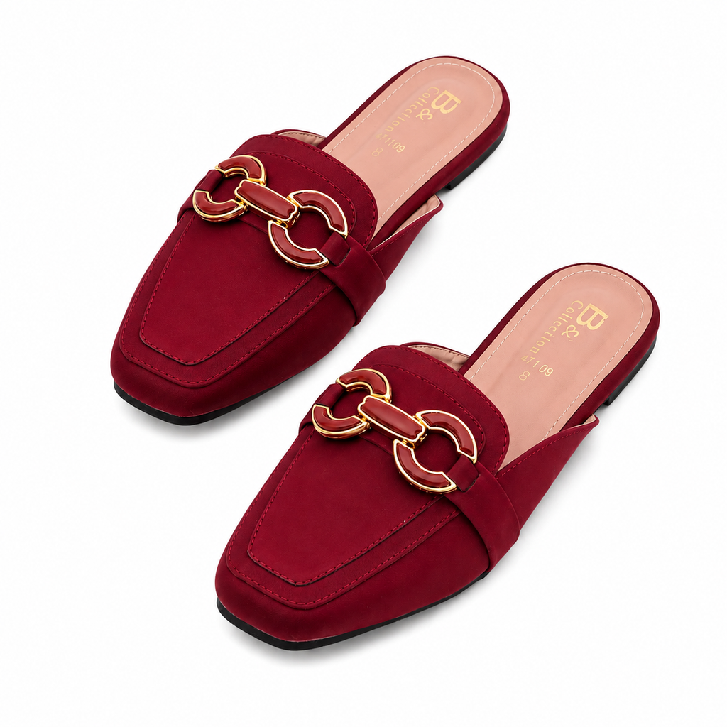 Burgundy Mule Sandals for Women  Stylish Slip-On Flats