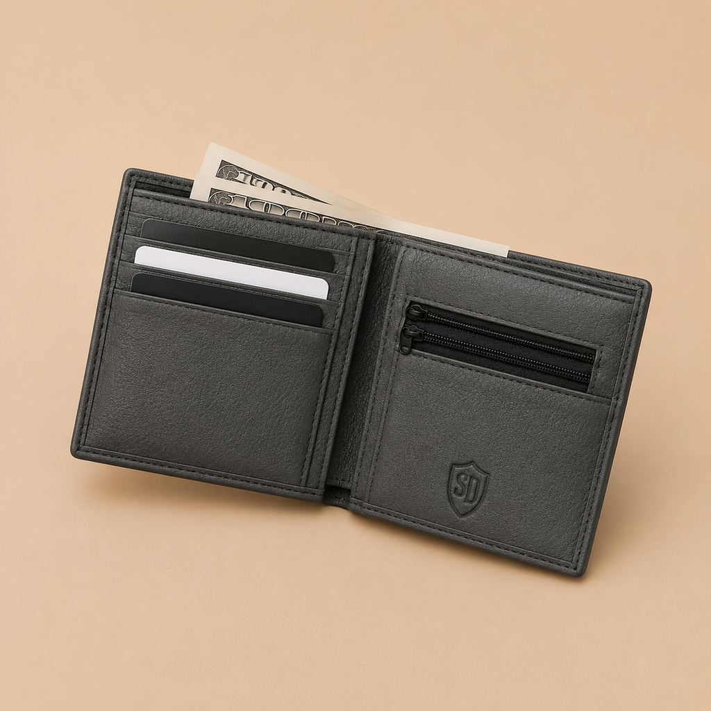 Premium Men's Bifold Leather Wallet – Slim Wallet with Multiple Card Slots, Zipper Coin Pocket & Cash Compartment | Elegant Everyday Wallet for Men