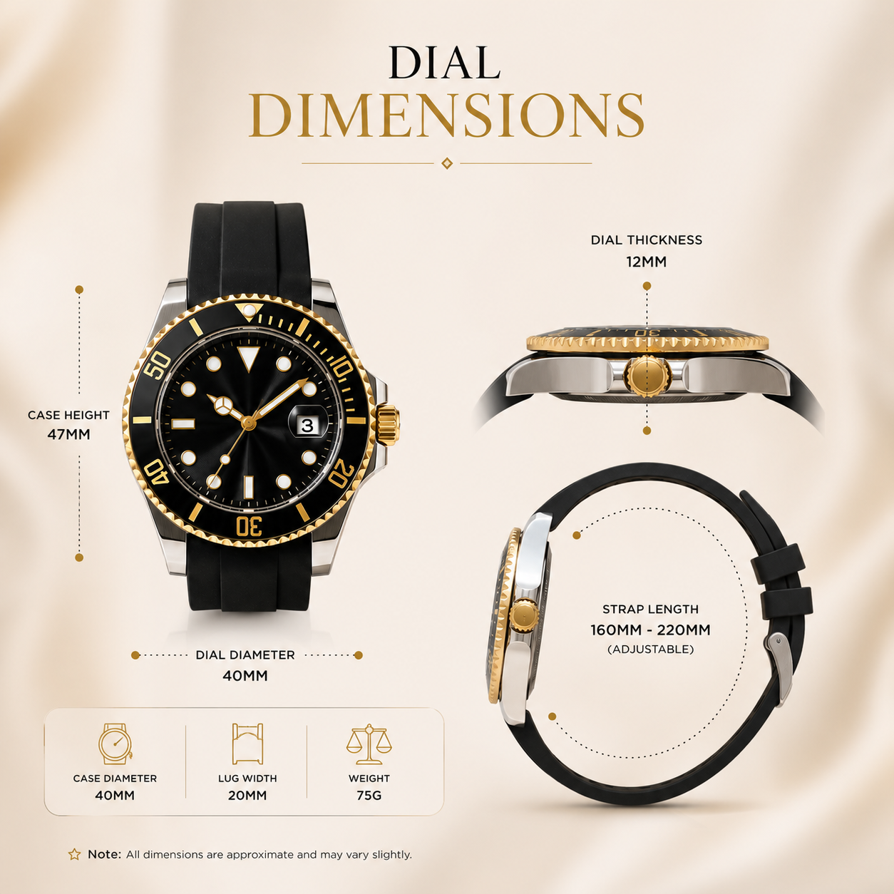 Luxury Men's Black & Gold Silicone Strap Watch | Premium Stainless Steel Waterproof Analog Wrist Watch for Men | Elegant Casual & Formal Timepiece