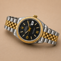 Men’s Two-Tone Luxury Watch – Gold & Silver Stainless Steel Bracelet with Black Dial